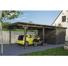 Einzelcarport SKAN HOLZ Emsland inkl. Abstellraum, EPDM Folie, Pfostenanker 404 x 846 cm schiefer