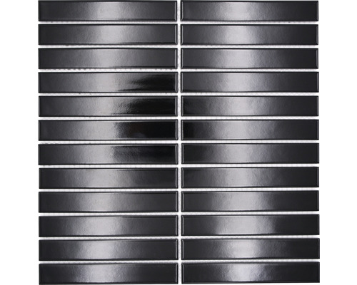 Keramikmosaik CG ST 250 Stäbchen uni schwarz glänzend 29,6x30cm Mosaikfliese aus Keramik, glänzende Oberfläche