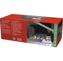 Verpackung einer LED-Weihnachtsdekoration mit Huskyschlitten und Schneemannfiguren für den Innenbereich