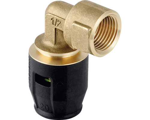GEBERIT PushFit Winkel 90 ° Messing 25 mm x 3/4 Zoll IG 652.272.00.1 Eckverschraubung mit 1/2 Zoll Gewinde und Steckmuffe