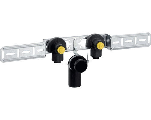 GEBERIT PushFit Anschlusswinkel 90 ° vormontiert zweifach 20 mm x 1/2 Zoll IGmit Ablaufrohrschelle und Anschlussbogen 651.288.00.1