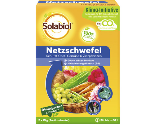 Pilzmittel Solabiol Netzschwefel in Granulatform für ökologischen Landbau geeignet, wirkt bei Obst, Gemüse und Zierpflanzen gegen Pilzkrankheiten, wie echtem Mehltau und Spinnmilben 75 g (5 x 15 g)