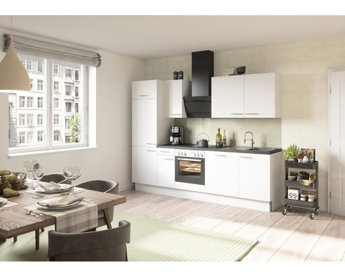 Optifit Küchenzeile mit Geräten Bengt932 270 cm Frontfarbe weiß matt Korpusfarbe weiß zerlegt