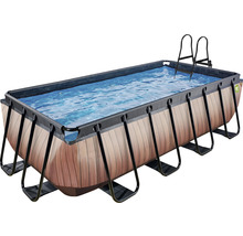 Aufstellpool Framepool-Set EXIT WoodPool rechteckig 400x200x100 cm inkl. Kartuschenfilteranlage & Leiter Holzoptik
