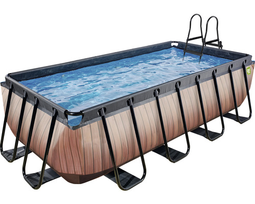 Rechteckiger Rahmenpool mit Leiter und Holzoptik