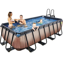 Aufstellpool Framepool-Set EXIT WoodPool rechteckig 400x200x100 cm inkl. Kartuschenfilteranlage & Leiter Holzoptik