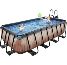 Aufstellpool Framepool-Set EXIT WoodPool rechteckig 400x200x100 cm inkl. Kartuschenfilteranlage & Leiter Holzoptik