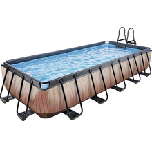 Rechteckiger Pool mit Leiter und Holzoptik