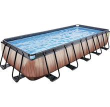 Rechteckiger Aufstellpool mit Holzoptik und Stahlrahmen