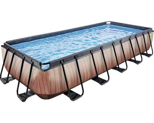 Rechteckiger Aufstellpool mit Holzoptik und Stahlrahmen