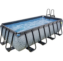 Rechteckiger Rahmenpool mit Leiter und Steinmuster