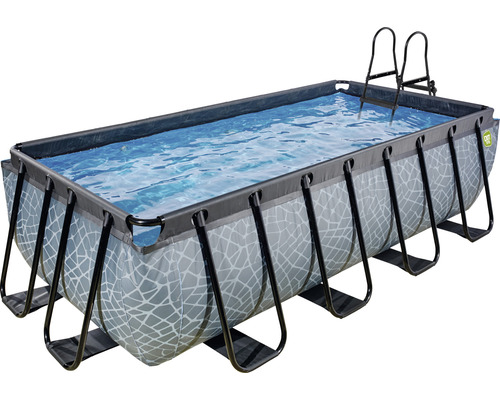 Rechteckiger Rahmenpool mit Leiter und Steinmuster
