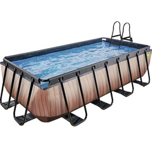 Rechteckiger Aufstellpool mit Leiter und Holzoptik
