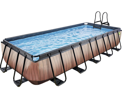 Rechteckiger Pool mit Holzoptik und Leiter