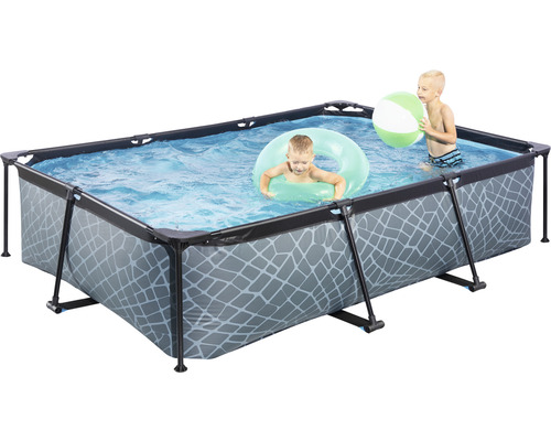 Aufstellpool Framepool-Set EXIT StonePool rechteckig 300x200x65 cm inkl. Kartuschenfilteranlage Steinoptik