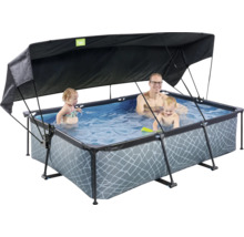 Aufstellpool Framepool-Set EXIT StonePool rechteckig 220x150x65 cm inkl. Kartuschenfilteranlage & Sonnendach Steinoptik