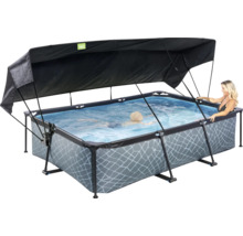 Aufstellpool Framepool-Set EXIT StonePool rechteckig 220x150x65 cm inkl. Kartuschenfilteranlage & Sonnendach Steinoptik