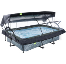 Aufstellpool Framepool-Set EXIT StonePool rechteckig 300x200x65 cm inkl. Kartuschenfilteranlage, Abdeckung & Sonnenschutz Steinoptik