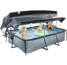 Aufstellpool Framepool-Set EXIT StonePool rechteckig 300x200x65 cm inkl. Kartuschenfilteranlage, Abdeckung & Sonnenschutz Steinoptik