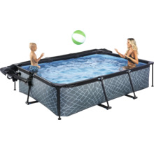 Aufstellpool Framepool-Set EXIT StonePool rechteckig 300x200x65 cm inkl. Kartuschenfilteranlage, Abdeckung & Sonnenschutz Steinoptik