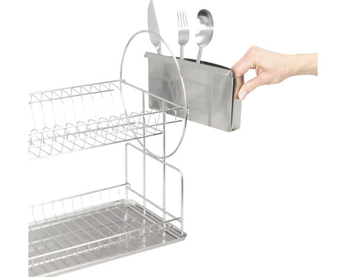 Geschirrabtropfgestell mit Besteckbehälter und Hand