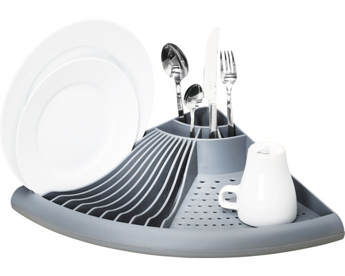 Geschirrständer mit Tellern, Tassen und Besteck