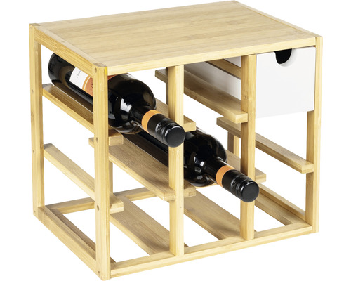 Weinregal aus Bambus mit Schublade und Flaschen