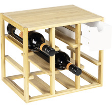 Weinregal aus Bambus mit zwei Weinflaschen und einer Schublade