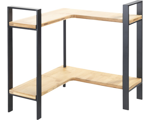 Eckregal mit zwei Ablagen aus Bambus und Metall