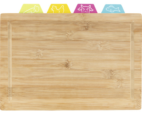Bambus Schneidebrett mit farbcodierten Registerkarten für verschiedene Lebensmittelgruppen