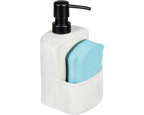 Seifenspender mit Schwammhalter aus Keramik und Kunststoff