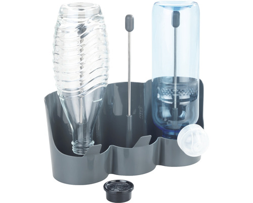 Wasserspender für Haustiere mit zwei Behältern und grauem Halter