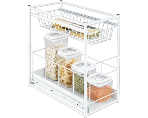 Auszugregal mit Lebensmitteln in Vorratsbehältern