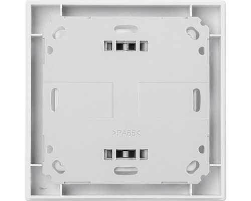 Rückseite einer quadratischen Abdeckung für einen Lichtschalter oder eine Steckdose, aus Kunststoff