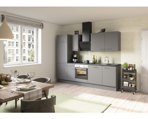 Optifit Küchenzeile mit Geräten Mats825 270 cm Frontfarbe basaltgrau matt Korpusfarbe grau zerlegt-0
