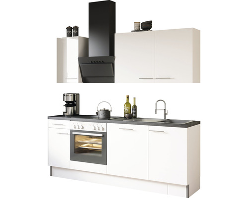Optifit Küchenzeile mit Geräten Rurik986 210 cm Frontfarbe weiß glänzend Korpusfarbe weiß zerlegt