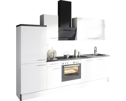 Optifit Küchenzeile mit Geräten Rurik986 270 cm Frontfarbe weiß glänzend Korpusfarbe weiß zerlegt