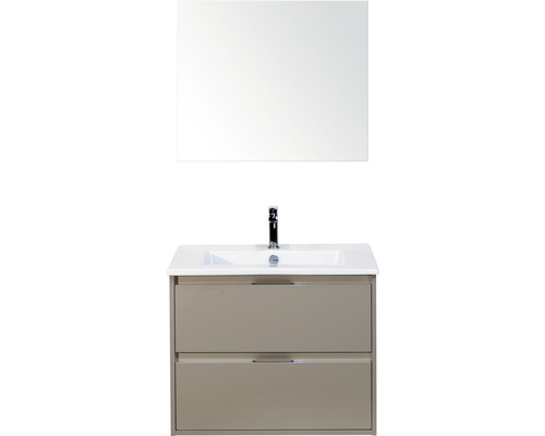Badmöbel-Set Sanox Porto BxHxT 71 x 170 x 51 cm Frontfarbe cubanit grey mit Waschtisch Keramik weiß und Keramik-Waschtisch Spiegel Waschtischunterschrank