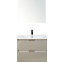Badmöbel-Set Sanox Porto BxHxT 71 x 170 x 51 cm Frontfarbe kieselgrau mit Waschtisch Keramik weiß und Keramik-Waschtisch Spiegel Waschtischunterschrank
