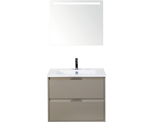 Badmöbel-Set Sanox Porto BxHxT 71 x 170 x 51 cm Frontfarbe cubanit grey mit Waschtisch Keramik weiß und Keramik-Waschtisch Spiegel mit LED-Beleuchtung Waschtischunterschrank