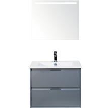 Badmöbel-Set Sanox Porto BxHxT 71 x 170 x 51 cm Frontfarbe eisgrün mit Waschtisch Keramik weiß und Keramik-Waschtisch Spiegel mit LED-Beleuchtung Waschtischunterschrank-thumb-0