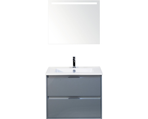 Badmöbel-Set Sanox Porto BxHxT 71 x 170 x 51 cm Frontfarbe eisgrün mit Waschtisch Keramik weiß und Keramik-Waschtisch Spiegel mit LED-Beleuchtung Waschtischunterschrank-0