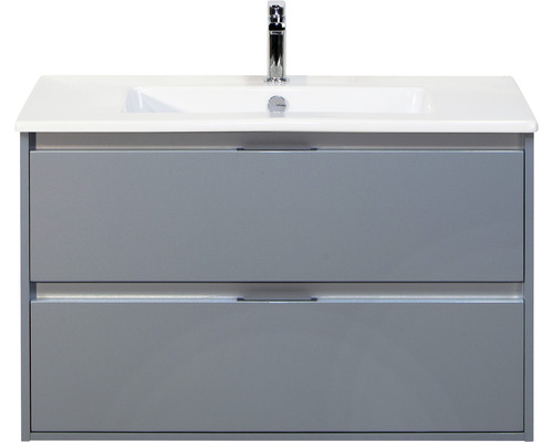 Badmöbel-Set Sanox Porto BxHxT 91 x 57 x 51 cm Frontfarbe eisgrün mit Waschtisch Keramik weiß
