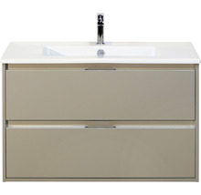 Badmöbel-Set Sanox Porto BxHxT 91 x 57 x 51 cm Frontfarbe kieselgrau mit Waschtisch Keramik weiß