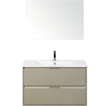 Badmöbel-Set Sanox Porto BxHxT 91 x 170 x 51 cm Frontfarbe kieselgrau mit Waschtisch Keramik weiß und Keramik-Waschtisch Spiegel Waschtischunterschrank