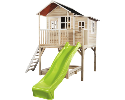 Spielhaus aus Holz mit Rutsche und Leiter für den Garten