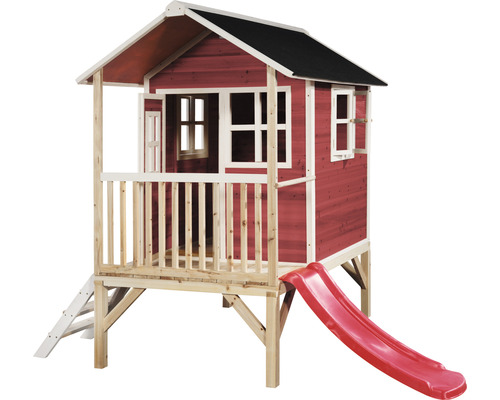 Spielhaus aus Holz mit Rutsche und Leiter für den Garten