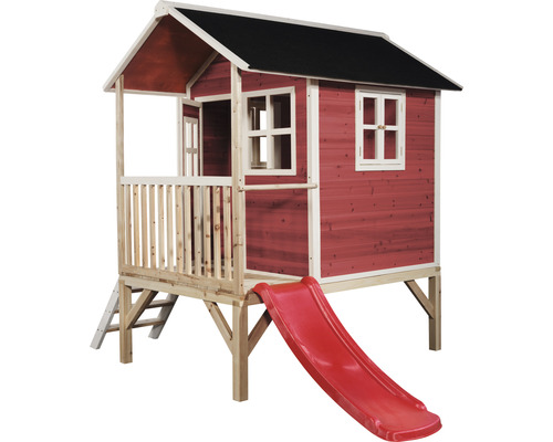 Spielhaus aus Holz mit Rutsche für den Garten