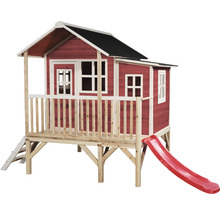 Spielhaus aus Holz mit Rutsche und überdachter Veranda