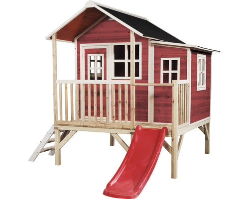 Spielhaus aus Holz mit Rutsche und Leiter